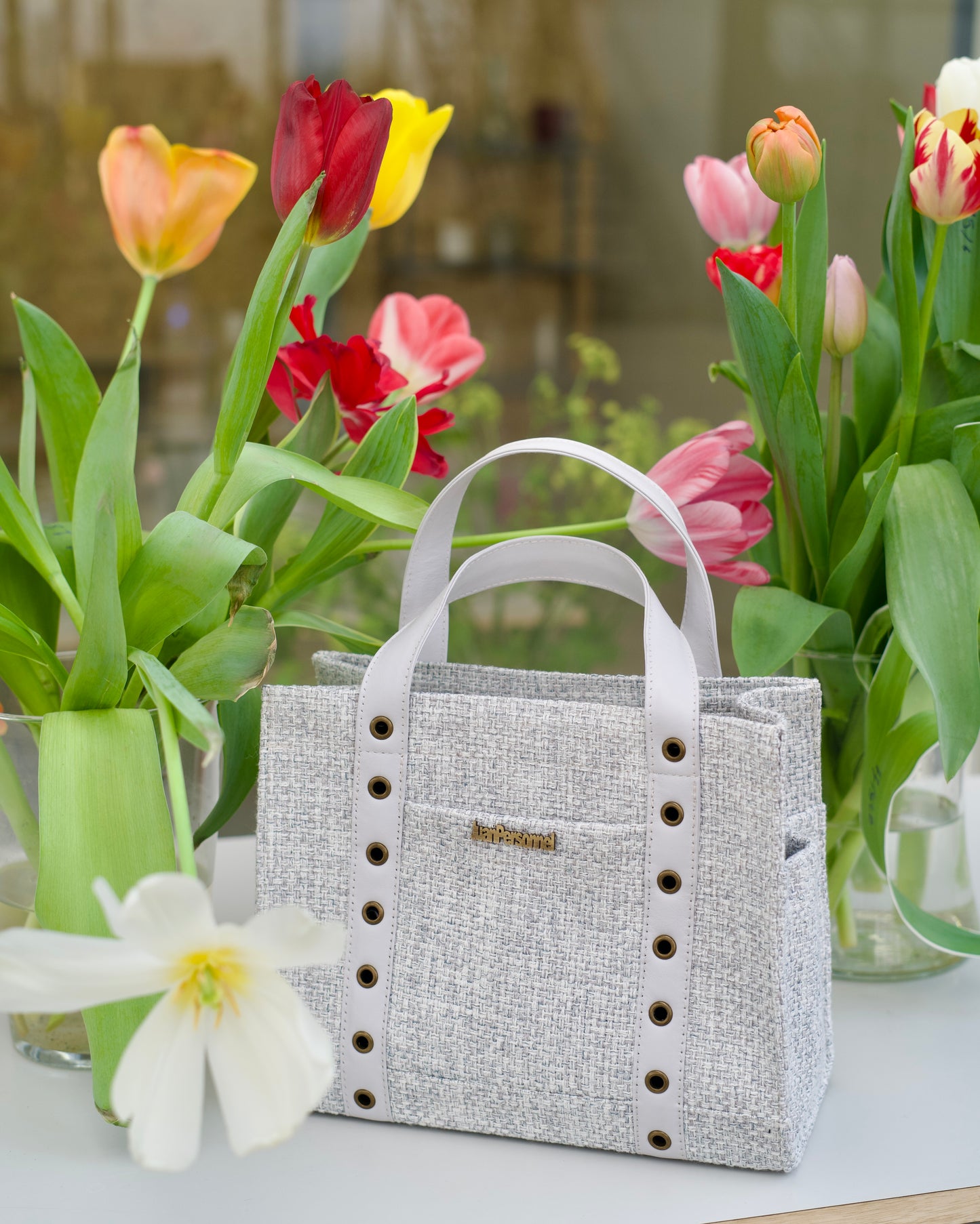 Blue Grey Tweed Tote