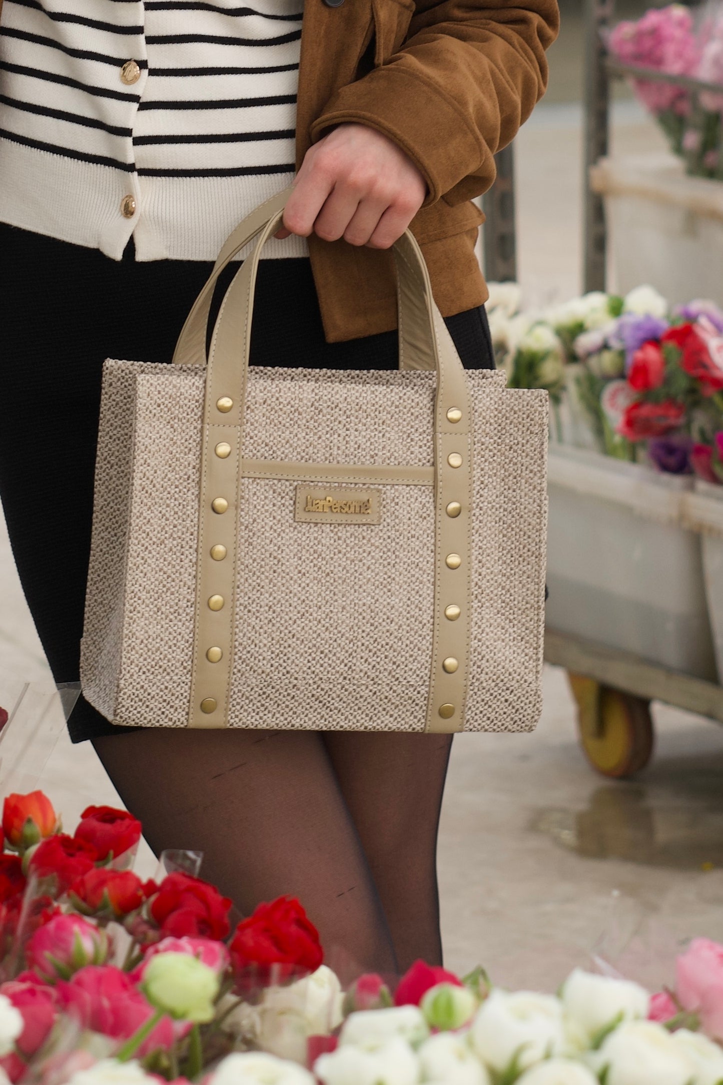 Beige Tweed Tote