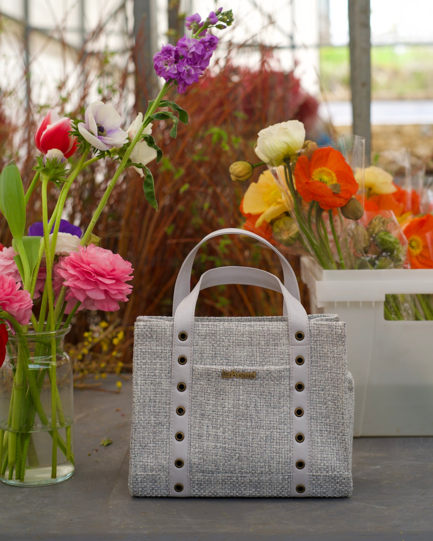 Blue Grey Tweed Tote