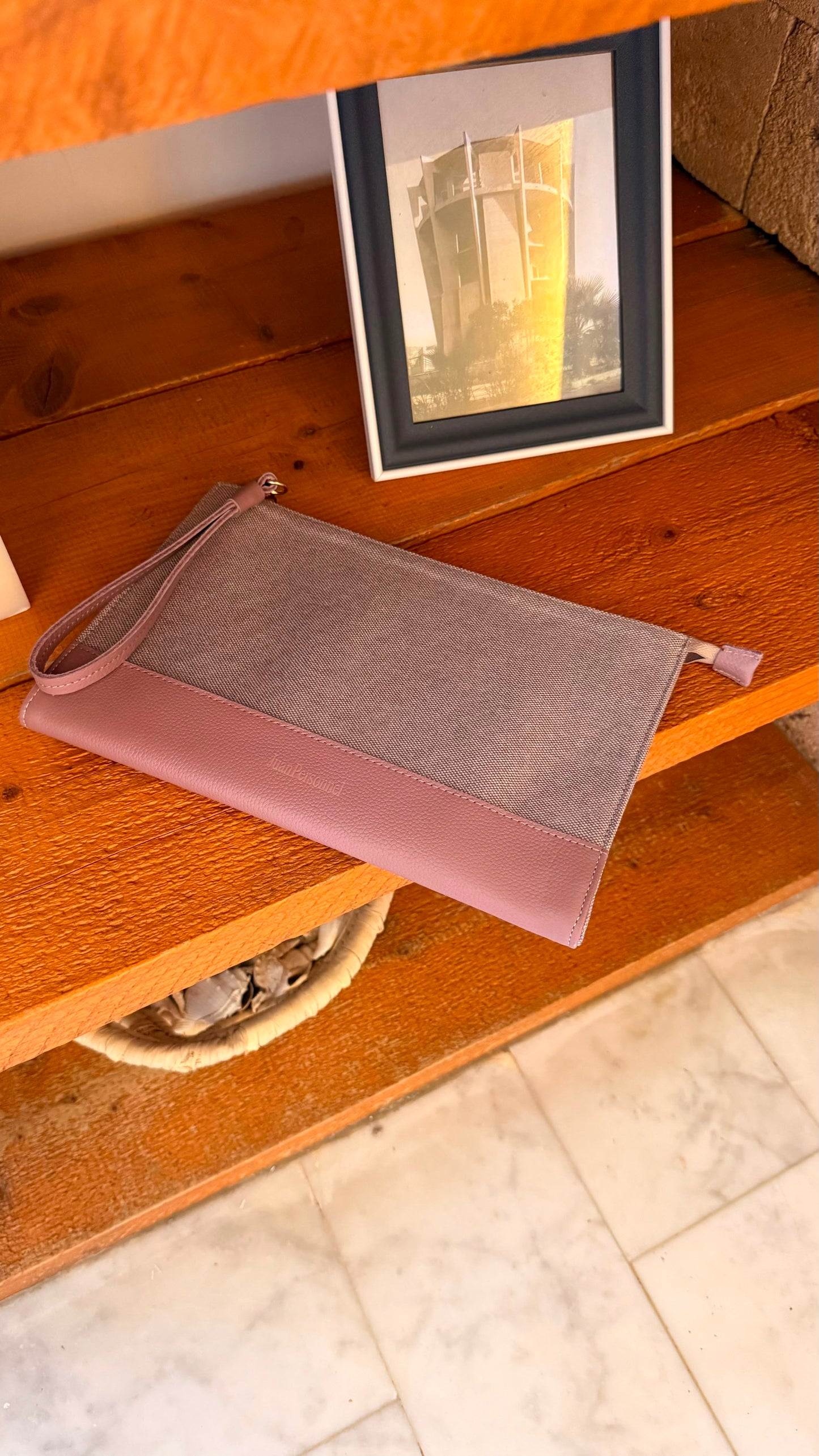 Beige Canvas Purse/ Dusty Pink