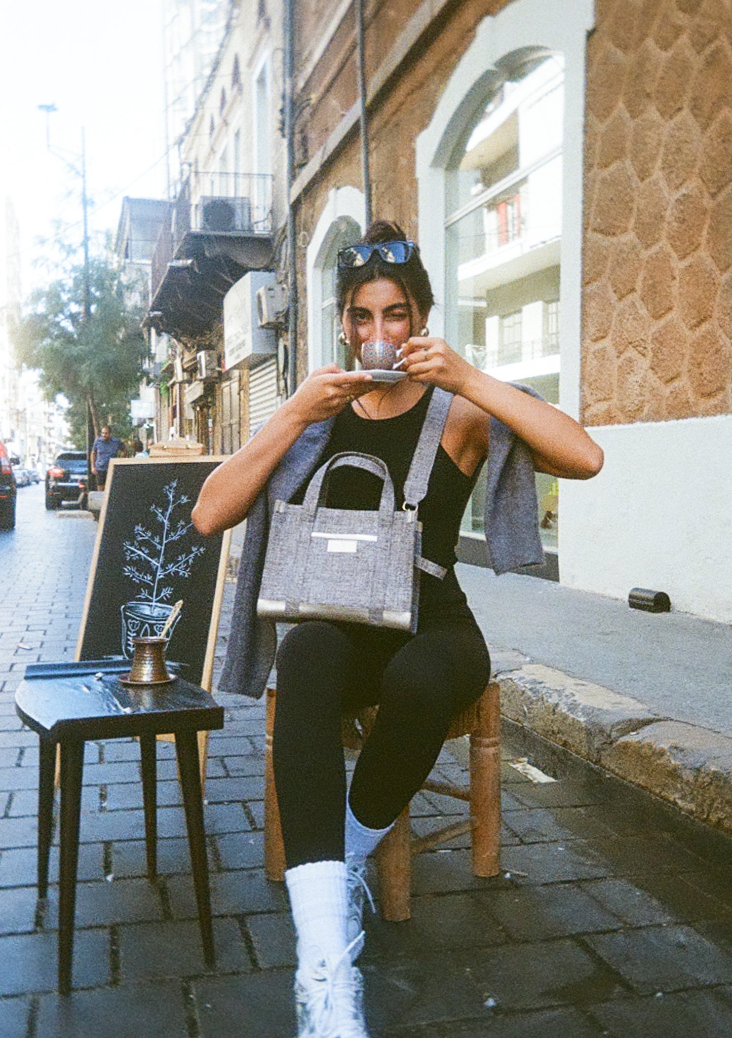 Grey Tweed Tote