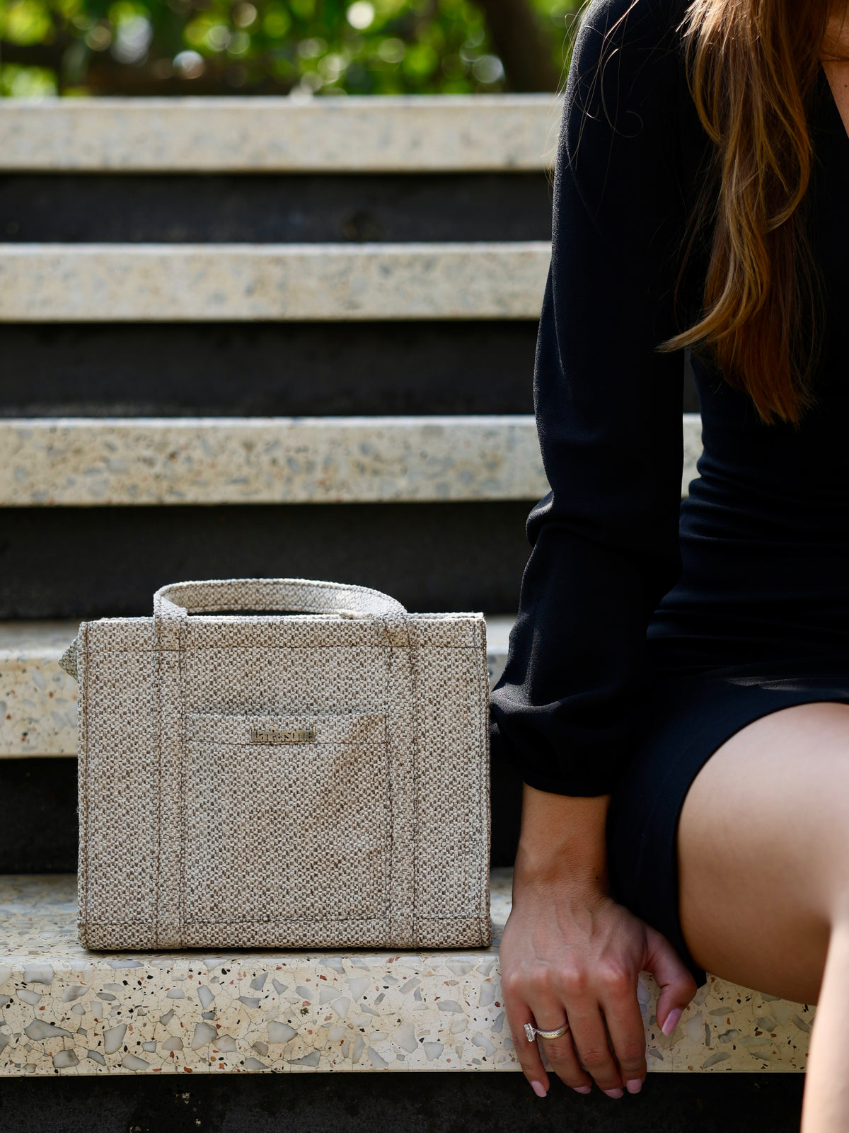Beige Tweed Tote