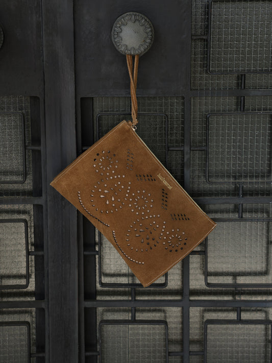 Taupe Perforated Suede Purse