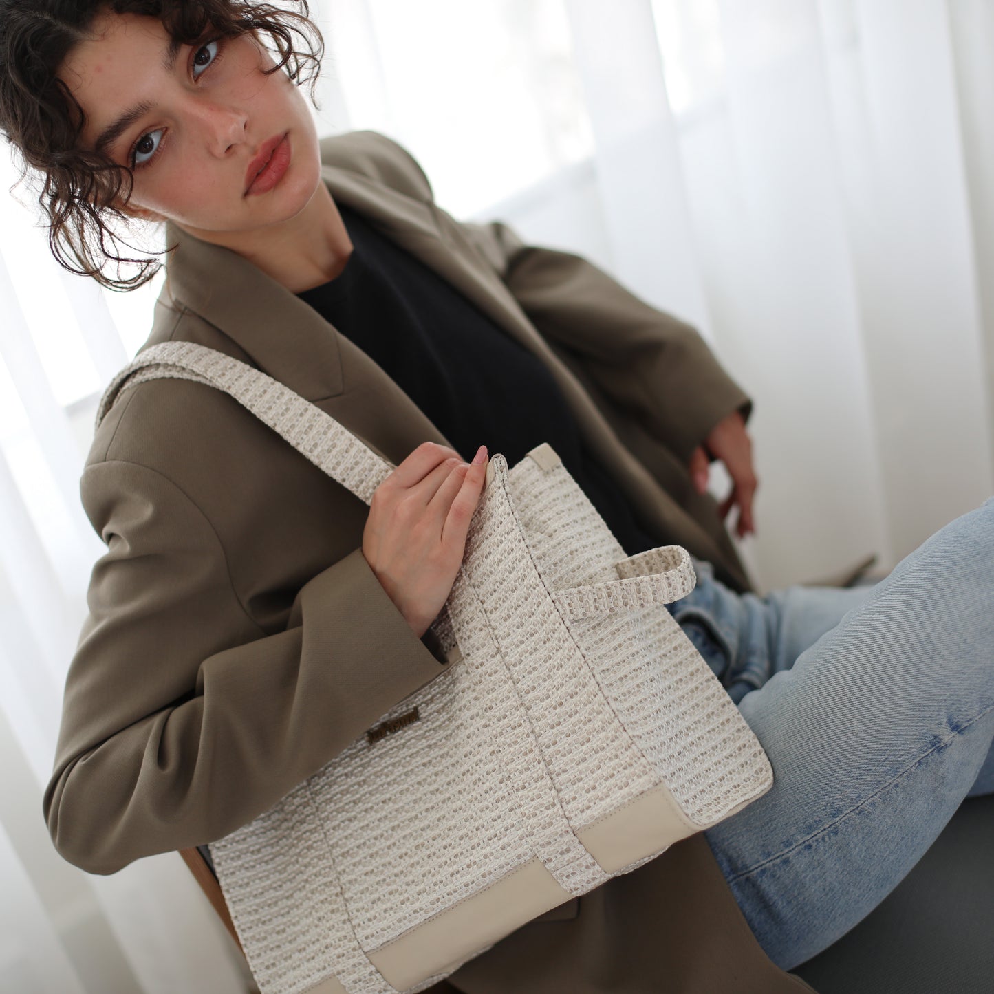 Ivory Tweed Tote