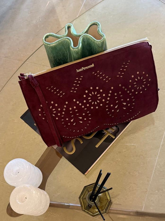 Burgundy Perforated Suede Purse