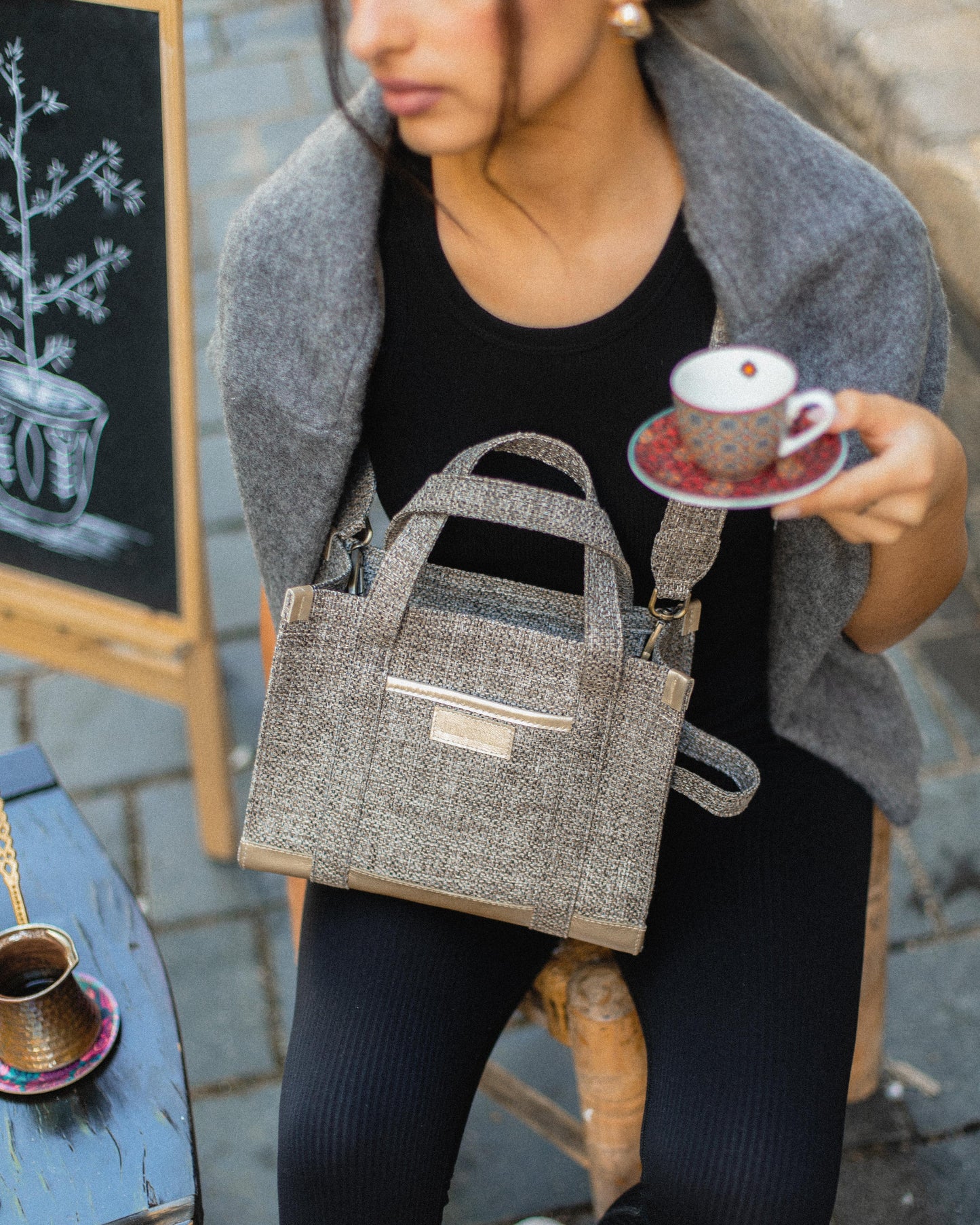 Grey Tweed Tote