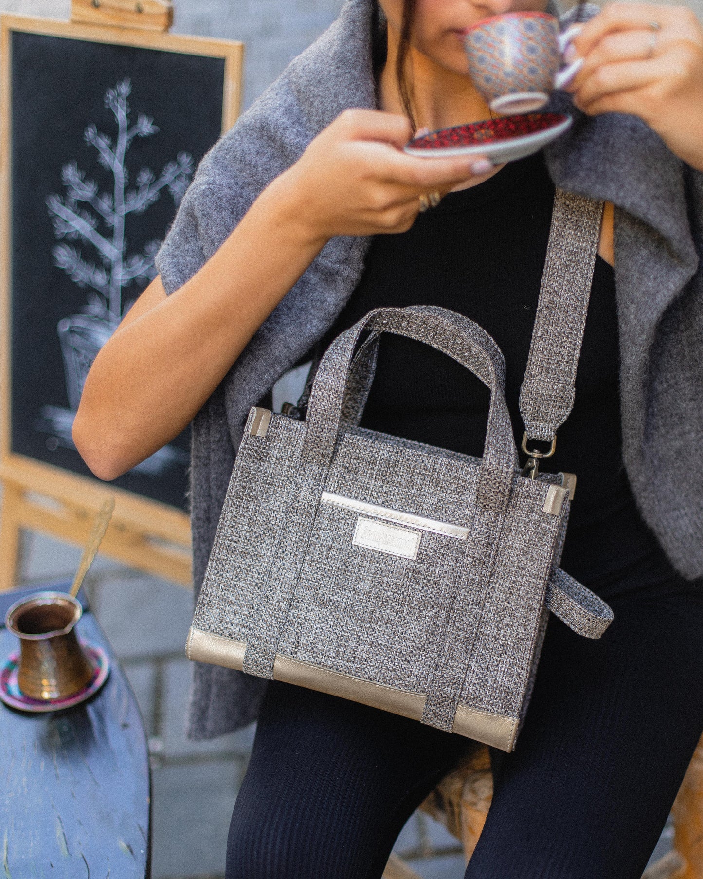 Grey Tweed Tote