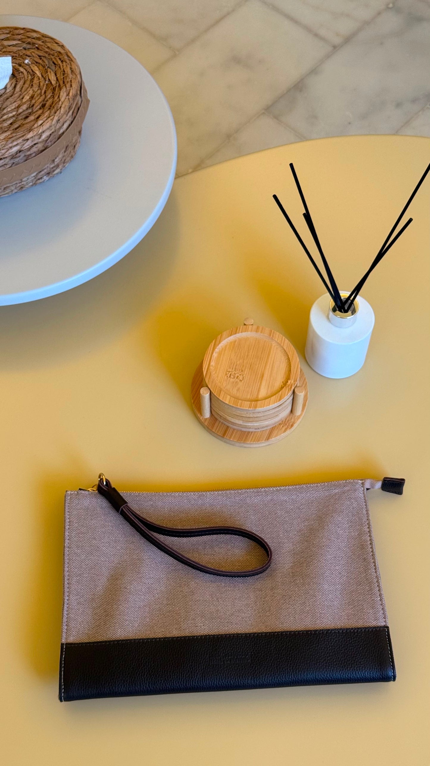 Beige Canvas Purse/ Chocolate Brown