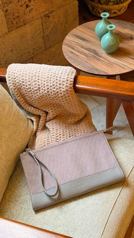Beige Canvas Purse/ Baby Blue