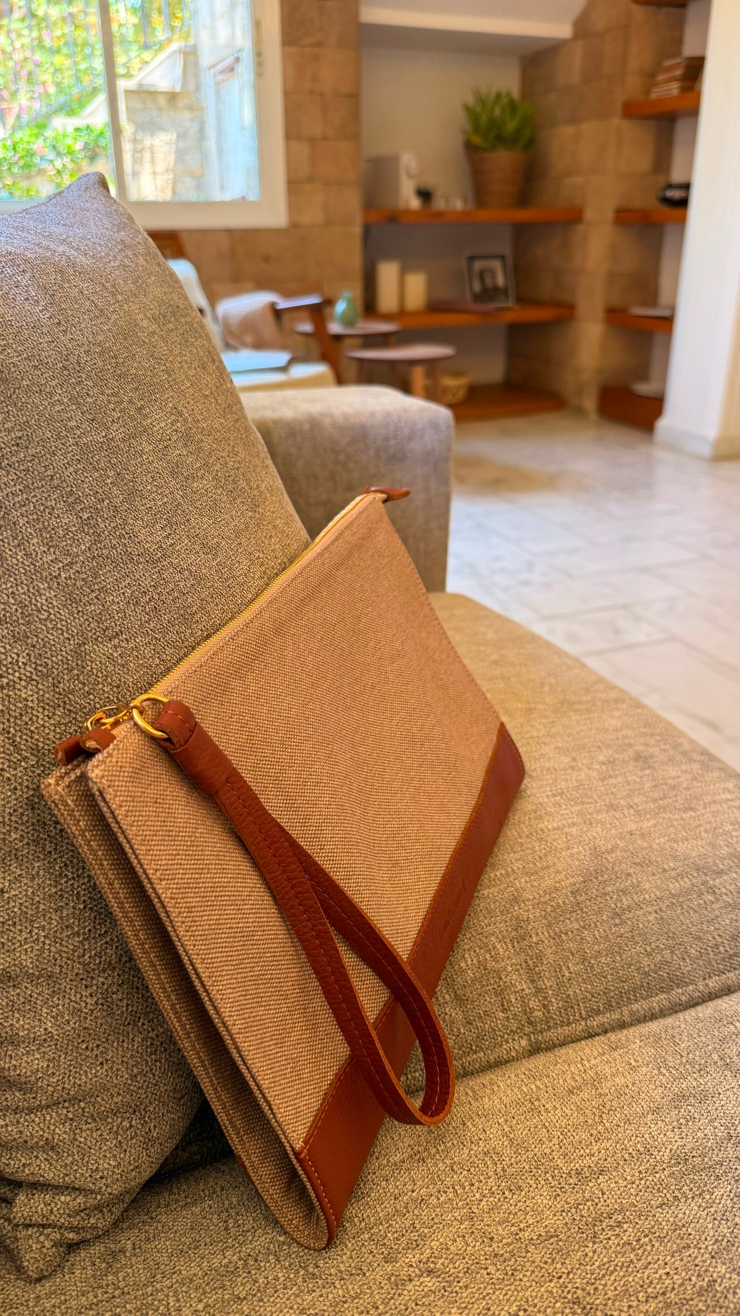 Beige Canvas Purse/ Mauve