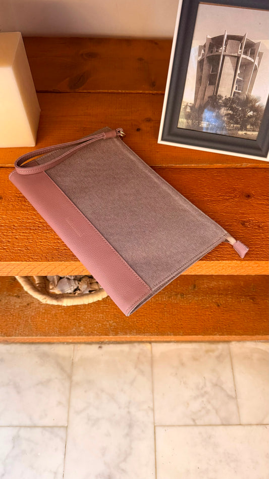 Beige Canvas Purse/ Dusty Pink