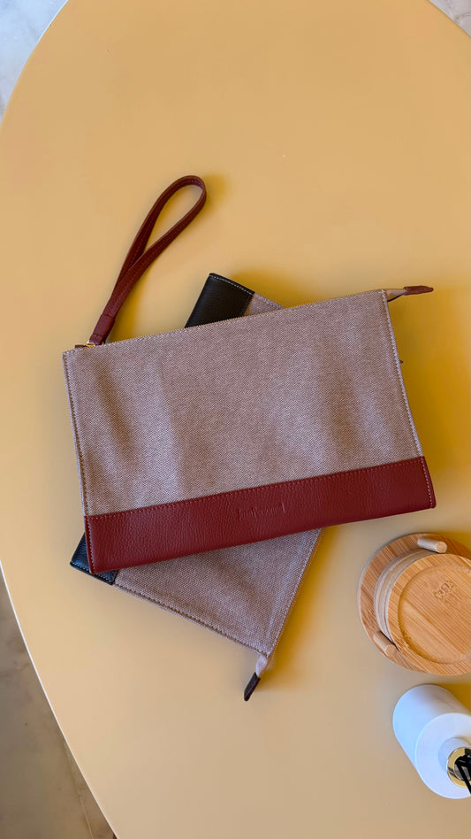 Beige Canvas Purse/ Mauve